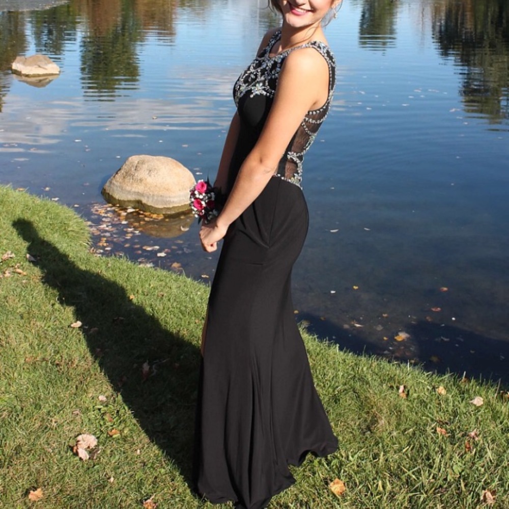 Black jeweled prom dress